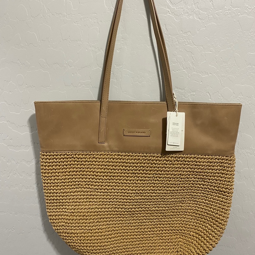 Lucky Brand Tote Leather And Knit Bola Tote Nwt